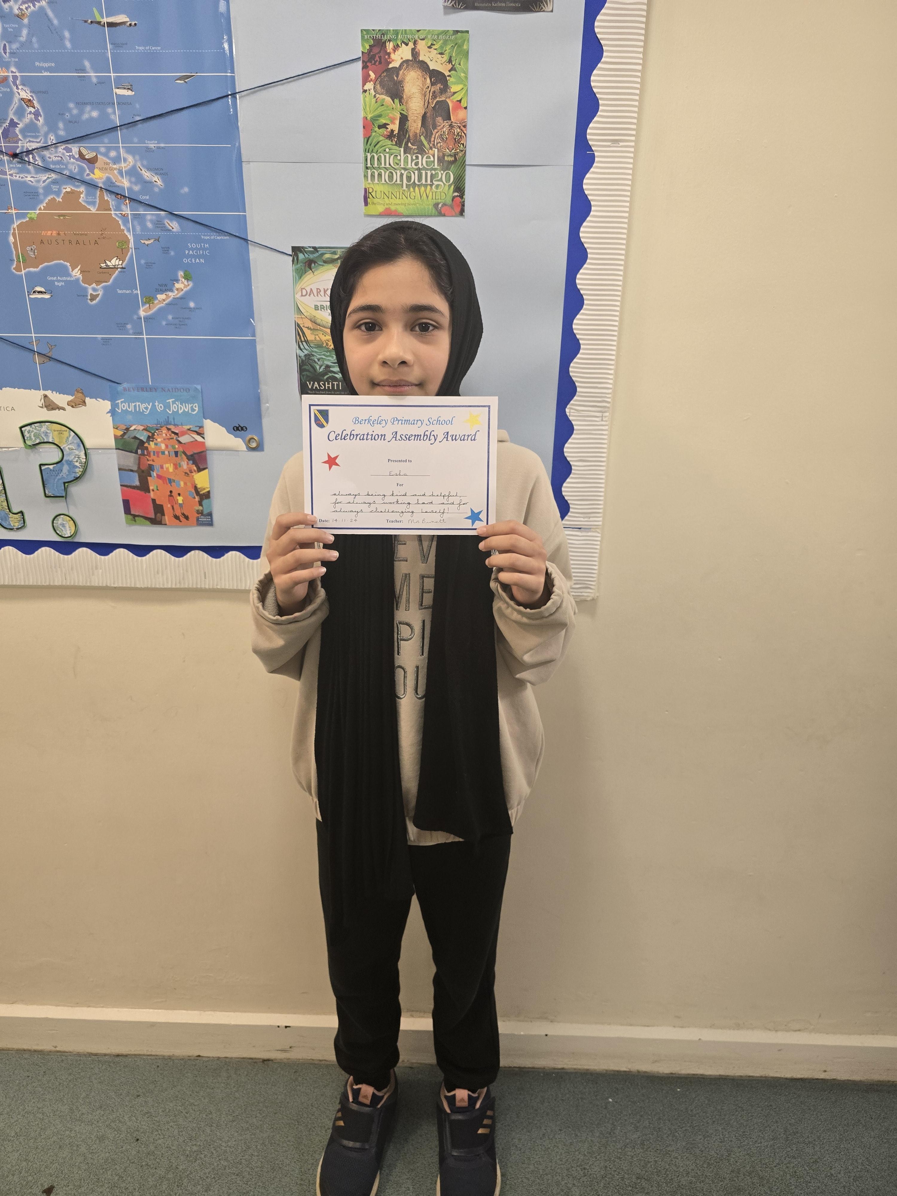 Well done for 'always' working hard and giving 100% effort!
