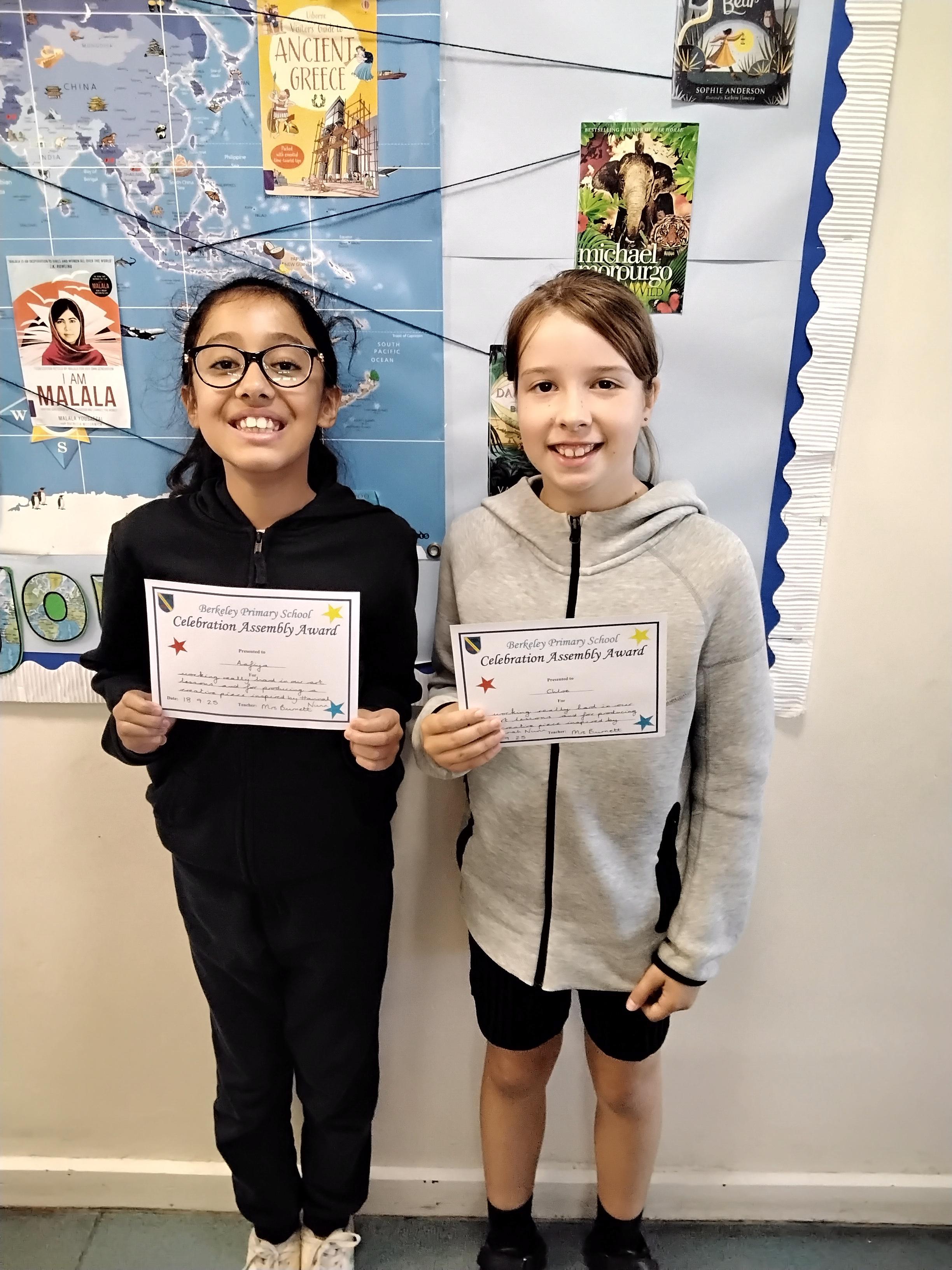 Well done to Aafiya and Chloe for producing beautiful and creative pieces of art work!