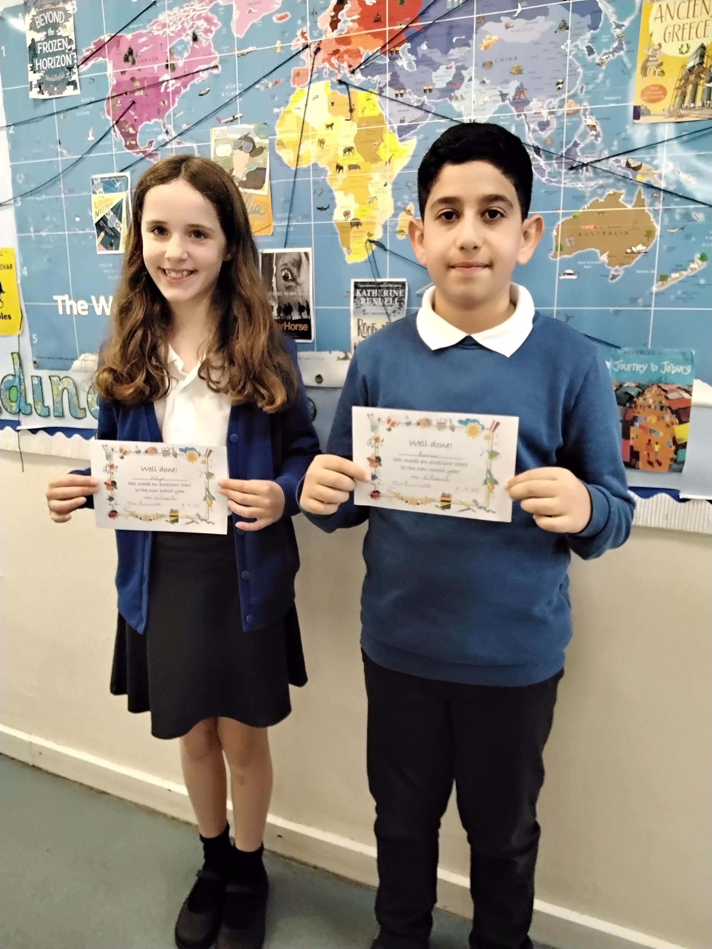 Well done to Alys and Bwar for having a great start to Year 6 &#55356&#57119
