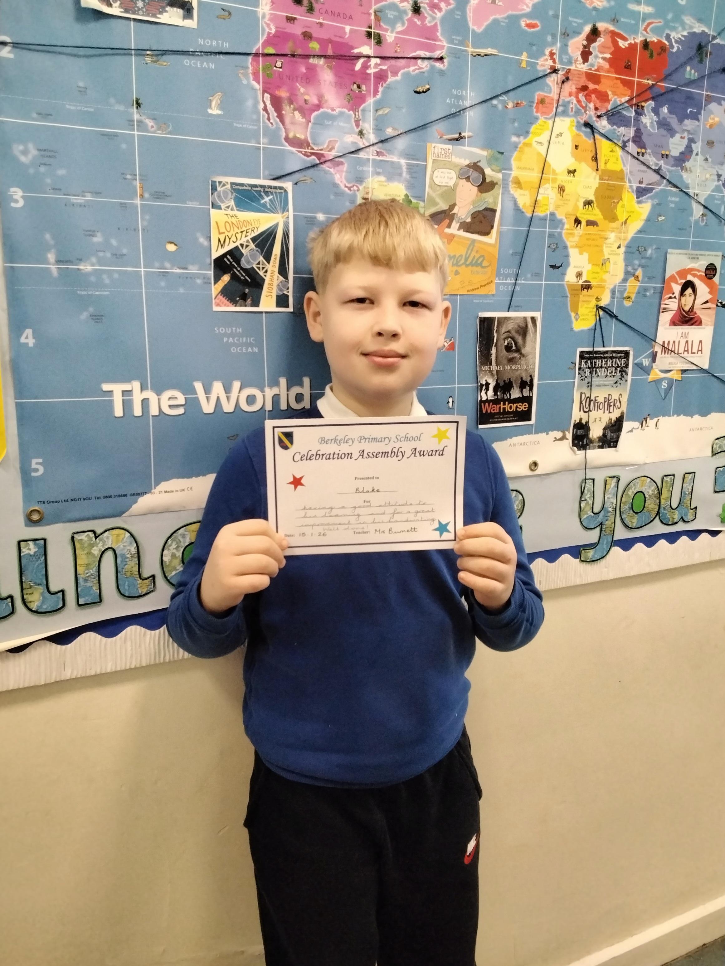 Well done to Blake for working so hard on his handwriting skills!
