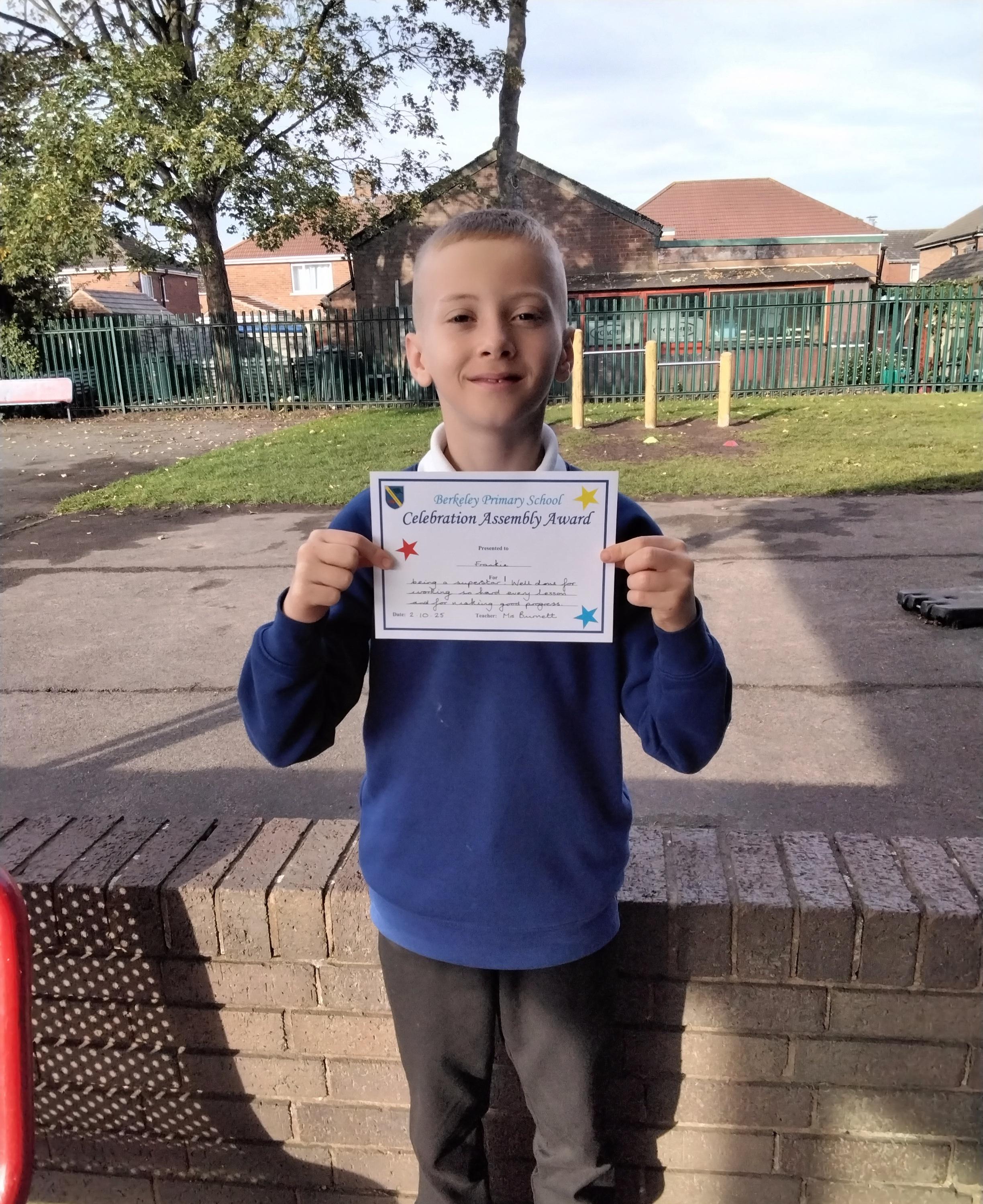 Well done to Frankie for always being a very kind, caring and helpful young man!